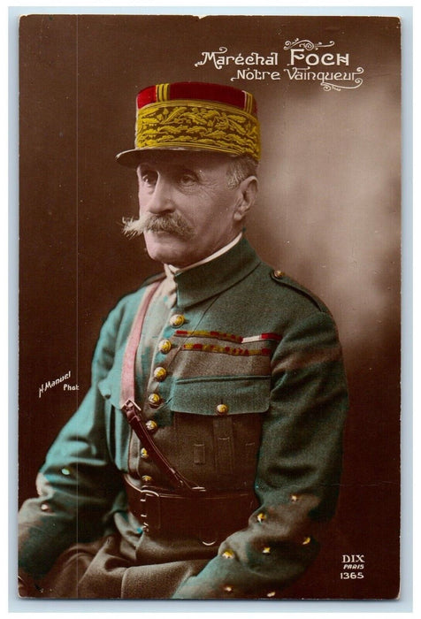 1919 Marshall Foch France WWI Studio Portrait RPPC Photo Posted Antique Postcard