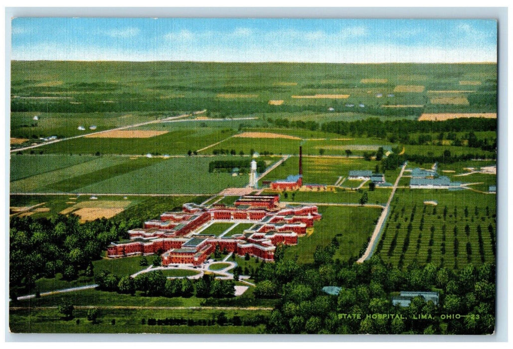 c1940 Birds Eye View State Hospital Building Lima Ohio Antique Vintage Postcard