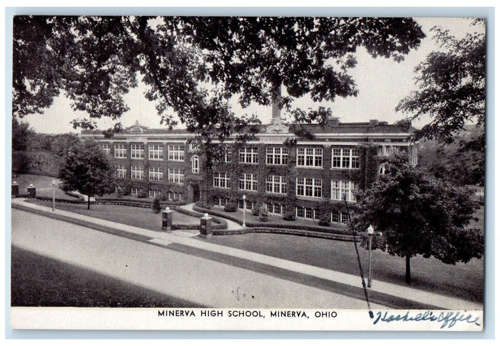 c1940 Birds Eye View Minerva High School Building Minerva Ohio Vintage Postcard