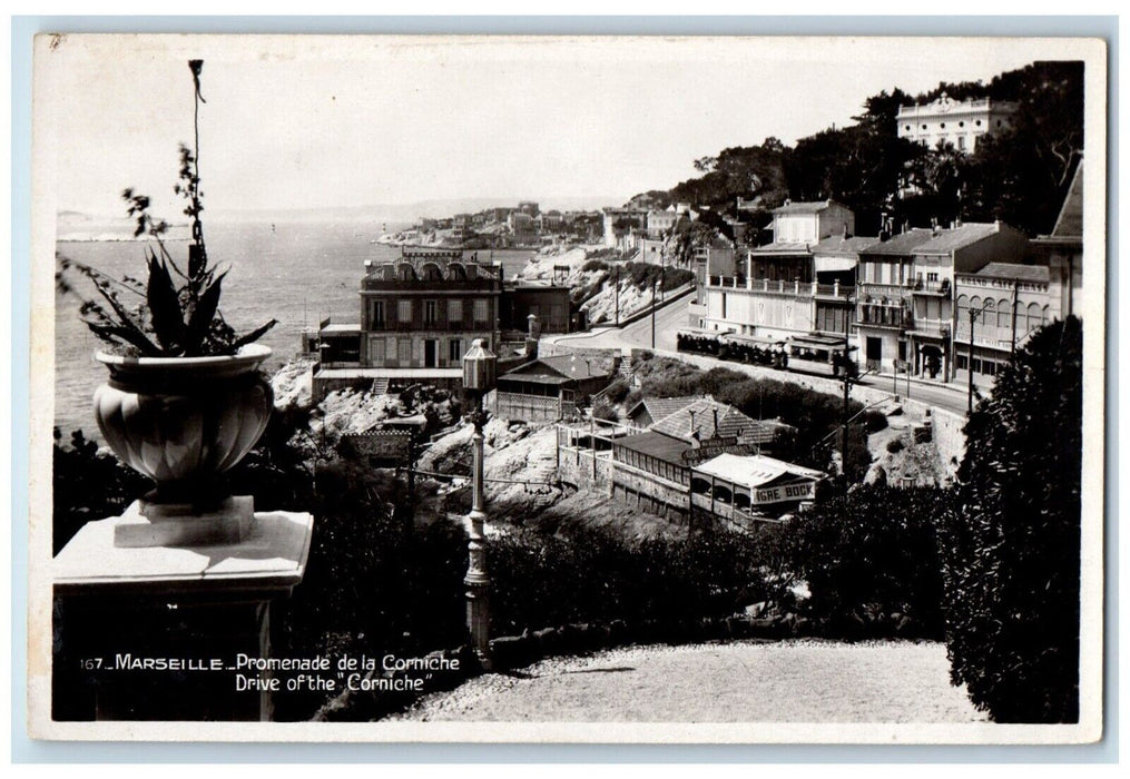 Marseille Promenade De La Corniche Cafe Restaurant France RPPC Photo Postcard