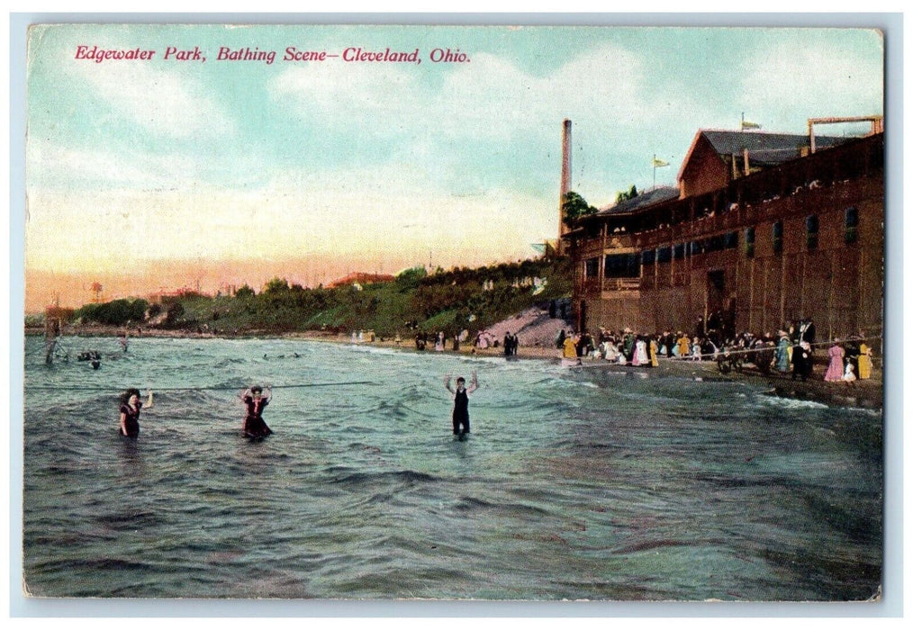 c1910 Edgewater Park Bathing Scene Ocean Cleveland Ohio Vintage Antique Postcard