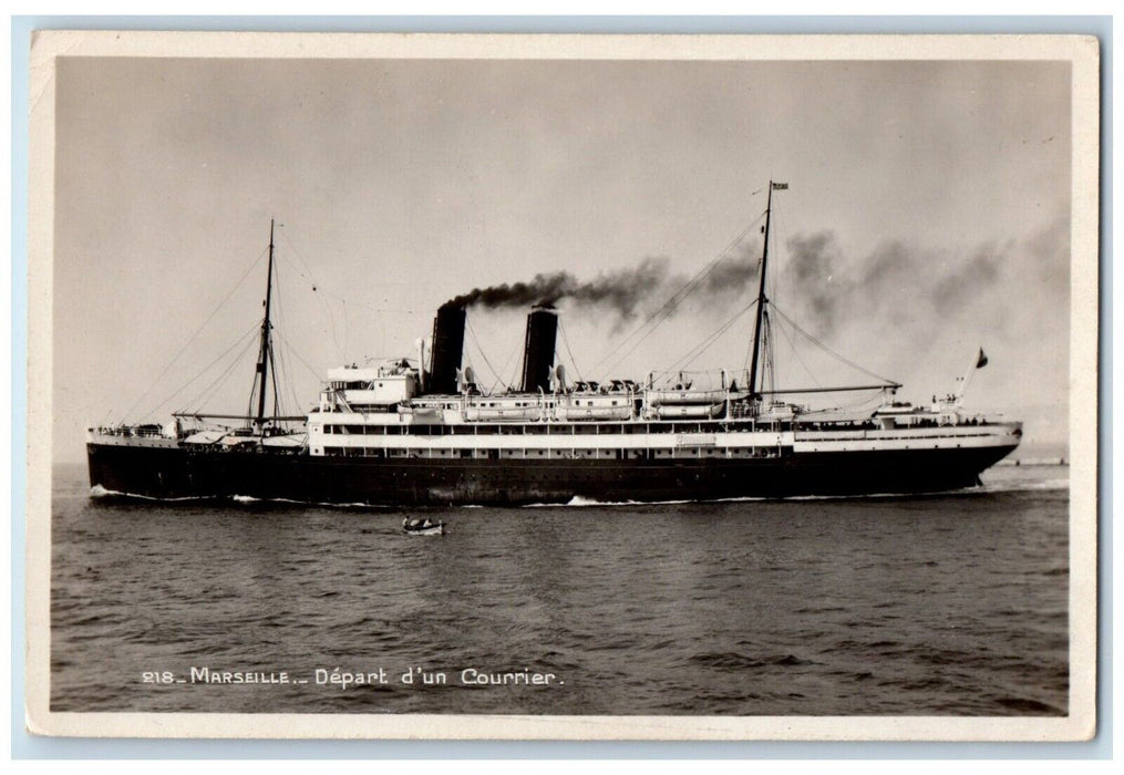 Marseille Depart Courrier Steamer Ship Boat France Vintage RPPC Photo Postcard