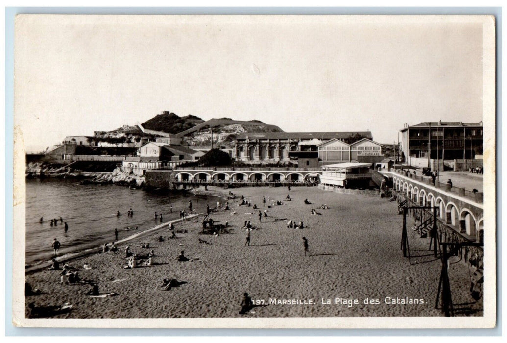 Marseille La Plage Des Catalans Beach Scene France Vintage RPPC Photo Postcard