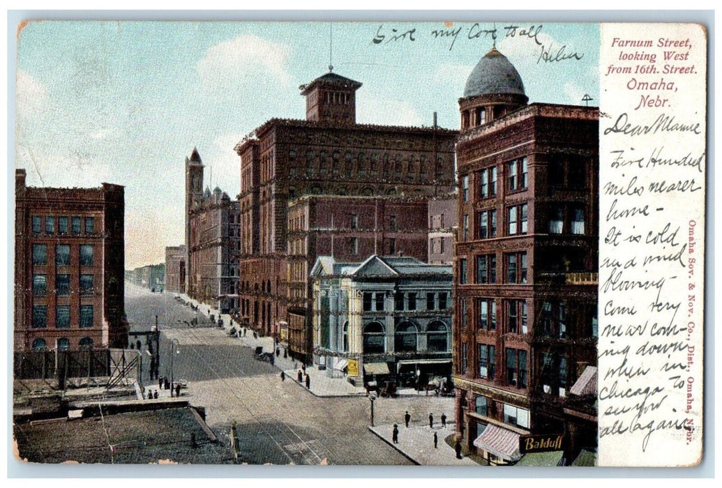 1906 Farnum Street Looking West From 16th Street Omaha Nebraska Vintage Postcard