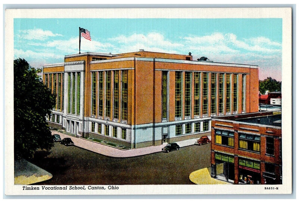 c1940 Aerial View Timken Vocational School Building Street Canton Ohio Postcard