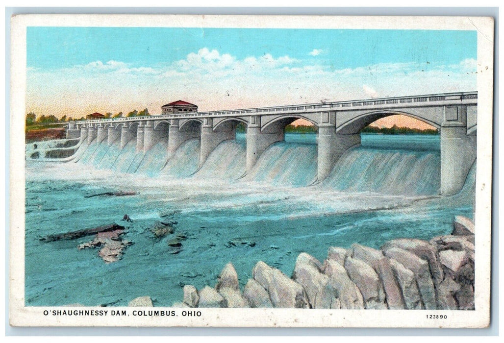 1931 O Shaughnessy Dam Bridge Lake River Columbus Ohio Vintage Antique Postcard