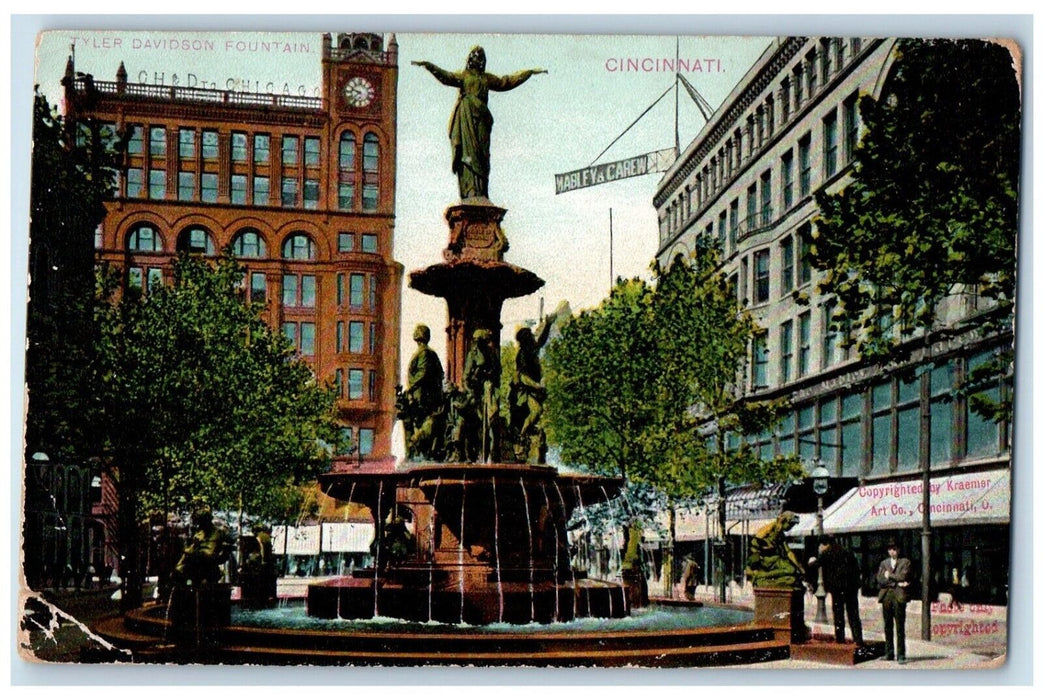 c1910 Scenic View Tyler Davidson Fountain Cincinnati Ohio OH Vintage Postcard