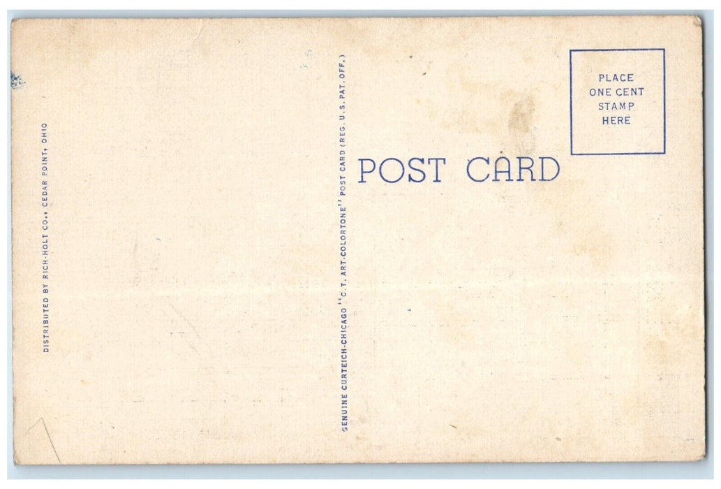 c1940 Interior Green Silver Dining Room Cedar Point Lake Erie Ohio OH Postcard