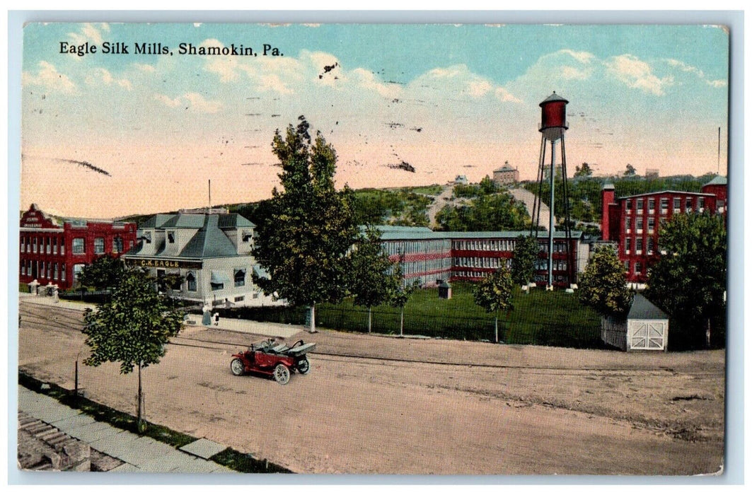 1914 Aerial View Eagle Silk Mills Car Shamokin Ohio OH Antique Vintage Postcard