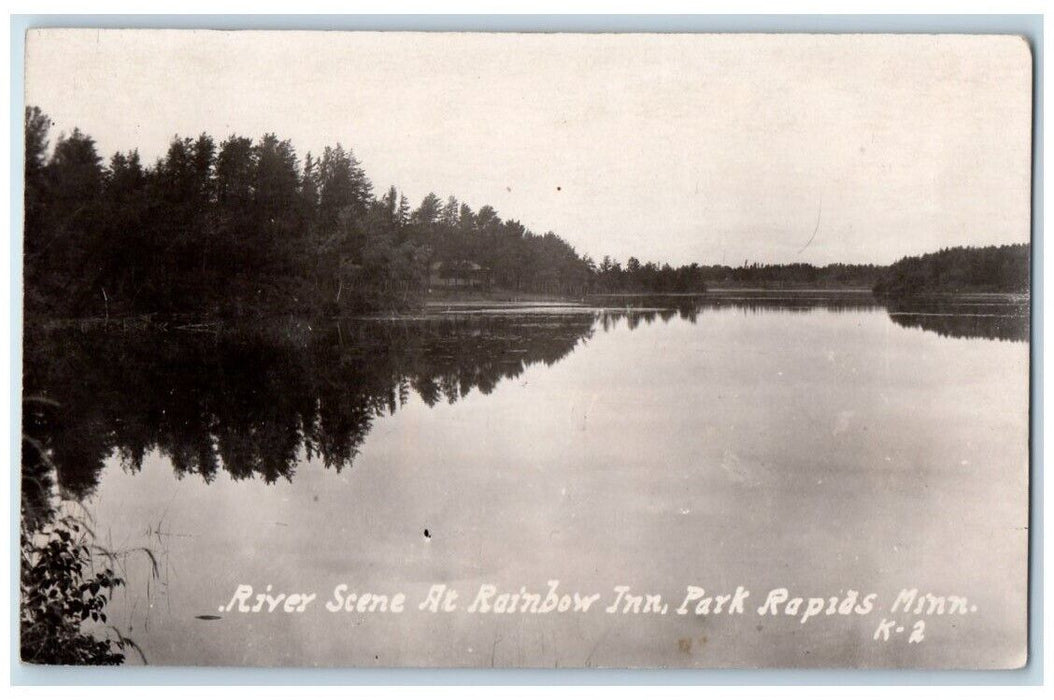 c1930's River Scene At Rainbow Inn Park Rapids Minnesota MN RPPC Photo Postcard
