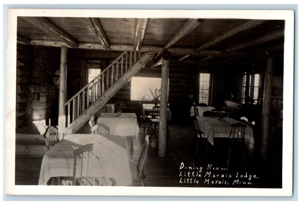 1921 Little Marais Lodge Dining Room Interior Minnesota MN RPPC Photo Postcard