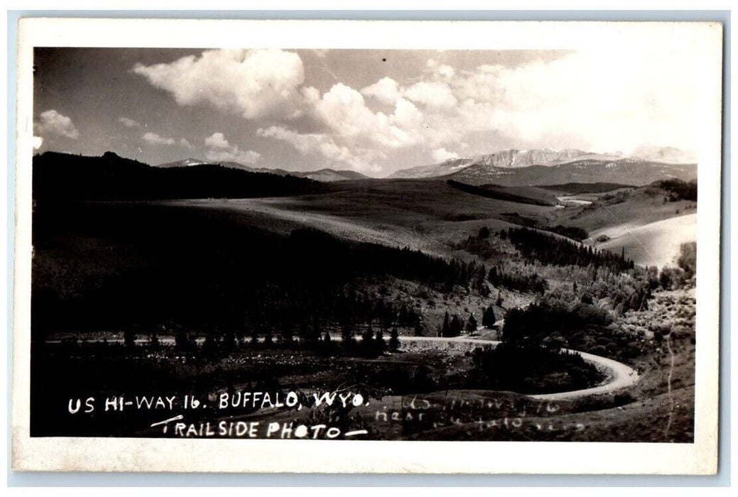 c1920's Mountain Road US Highway 16 Trailside Buffalo WY RPPC Photo Postcard