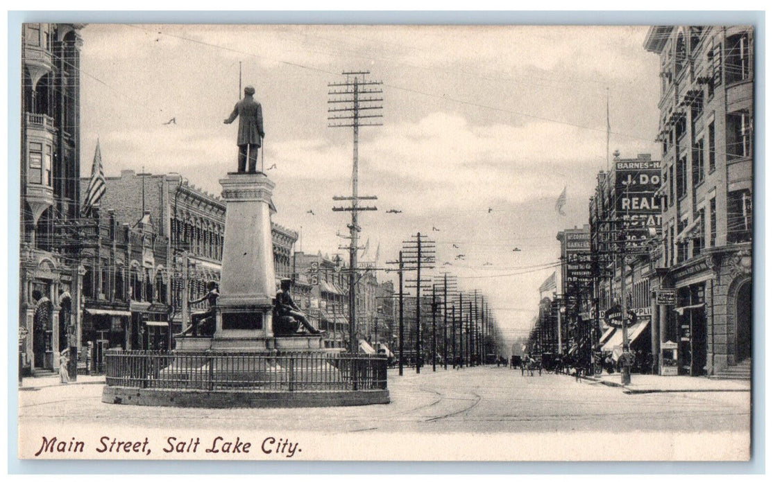c1905 Monument Business Establishments Main Street Salt Lake City UT Postcard