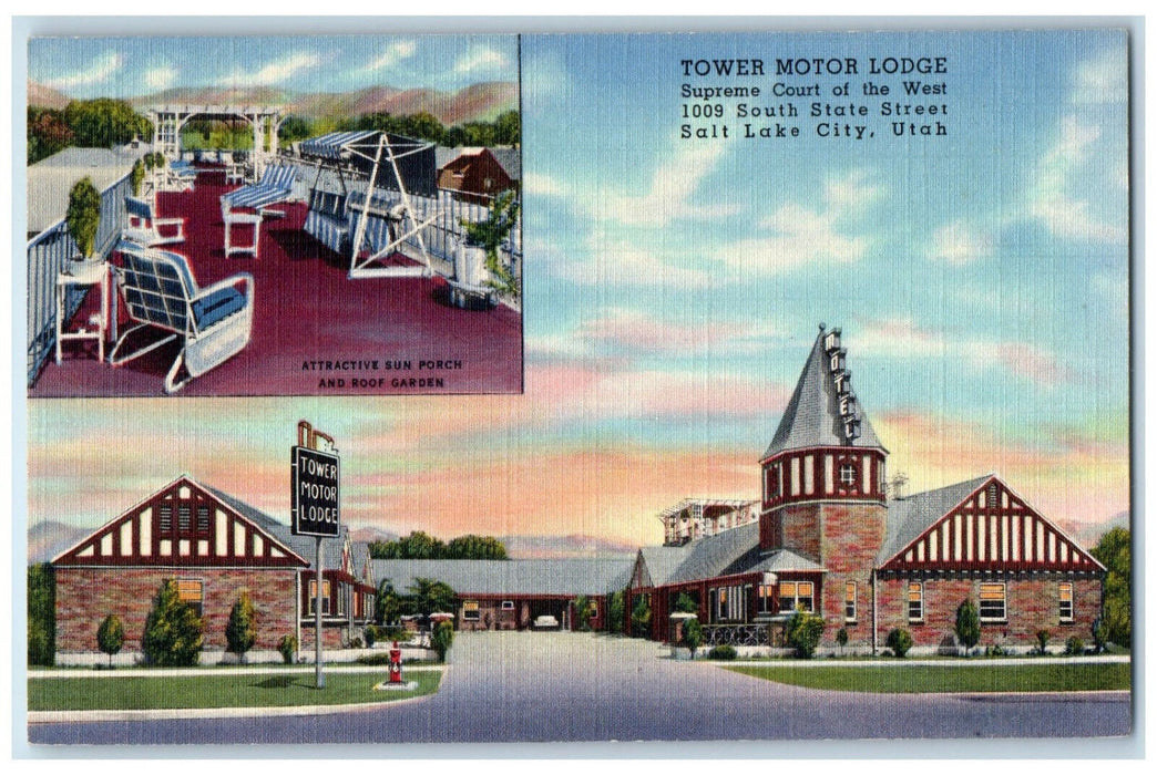 c1950's Tower Motor Lodge Supreme Court of West Salt Lake City UT Postcard