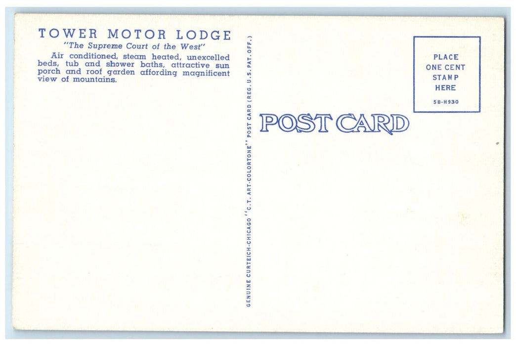 c1950's Tower Motor Lodge Supreme Court of West Salt Lake City UT Postcard