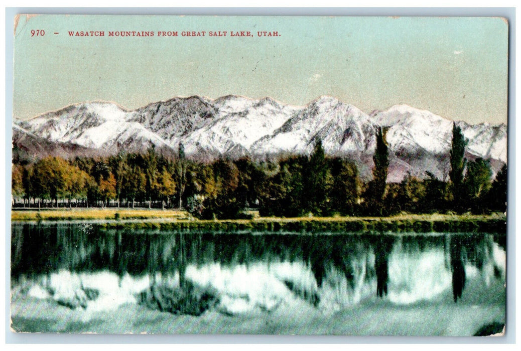 1908 Wasatch Mountains from Great Salt Lake Utah UT Antique Posted Postcard