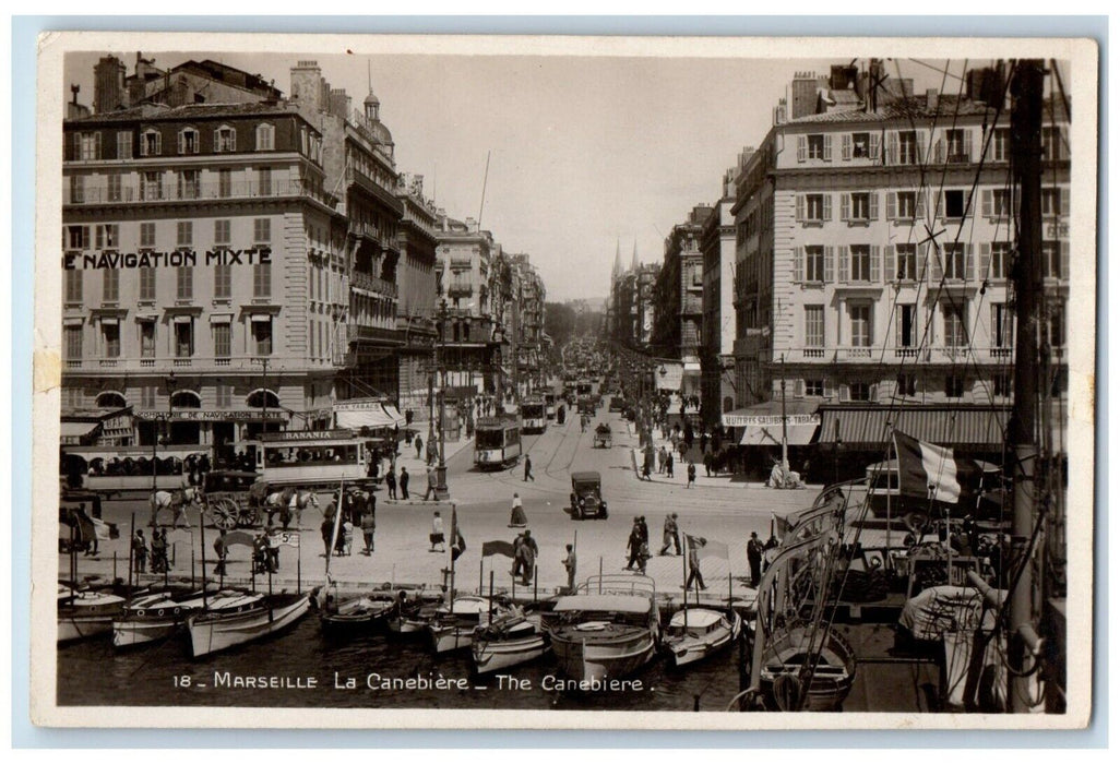 Marseille La Canebiere Trolley Car Navigation Mixte France RPPC Photo Postcard