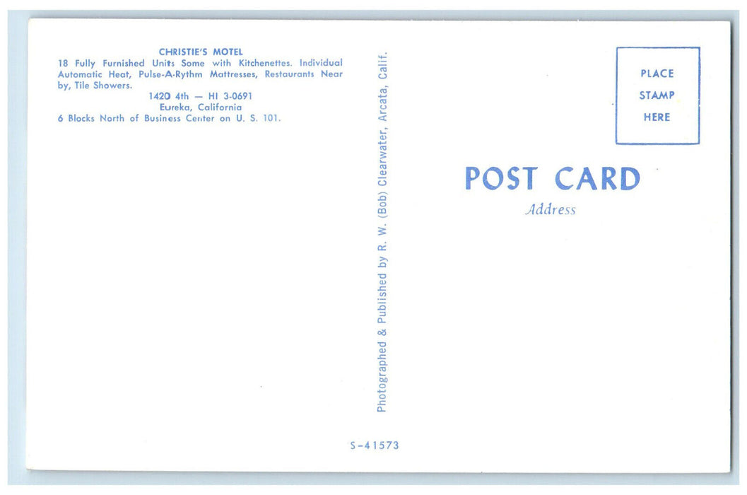 c1960's Interior Bedroom Christie's Motel Eureka California CA Postcard