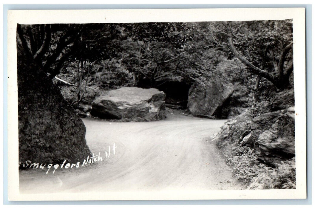 c1930's Smugglers Notch Vermont VT, Dirt Road Big Rocks RPPC Photo Postcard