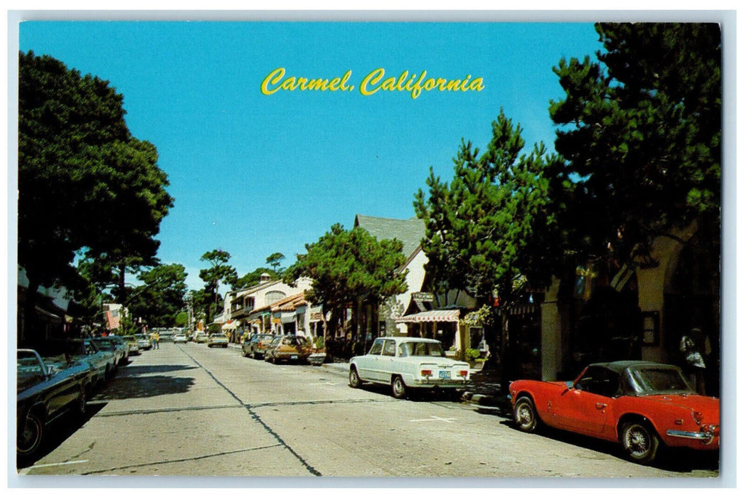 c1960's View of Dolores Street Business Section Carmel California CA Postcard