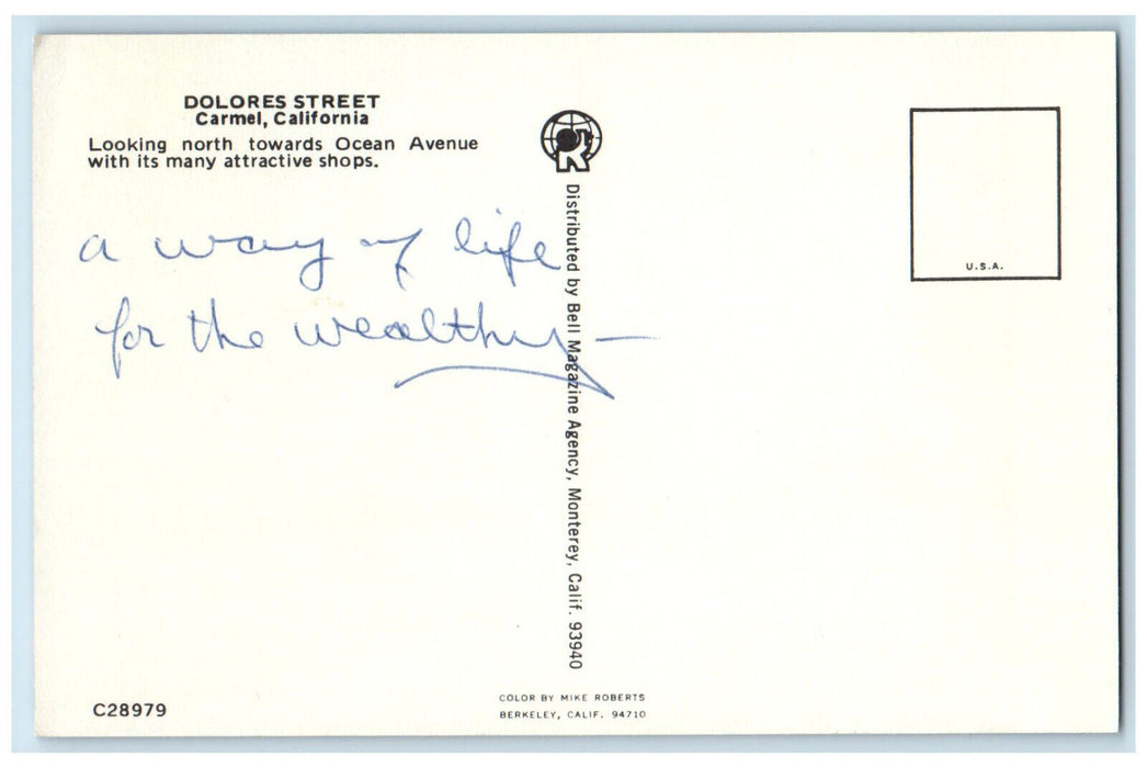 c1960's View of Dolores Street Business Section Carmel California CA Postcard