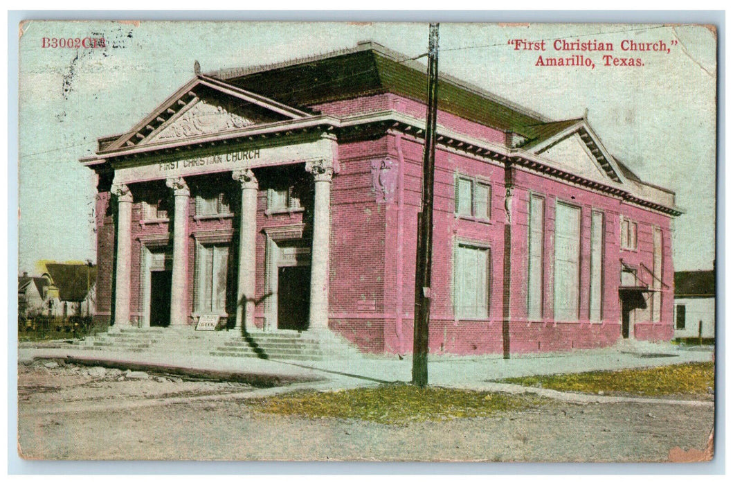 1913 "First Christian Church" Amarillo Texas TX Antique Posted Postcard