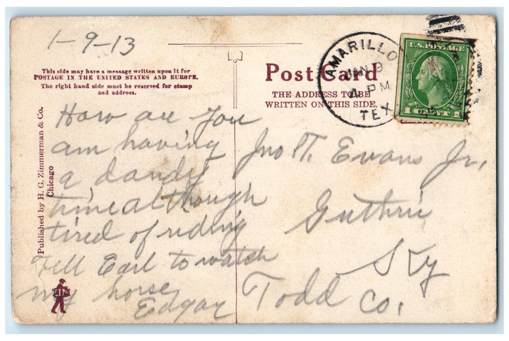 1913 Potter County Court House Amarillo Texas TX Antique Posted Postcard