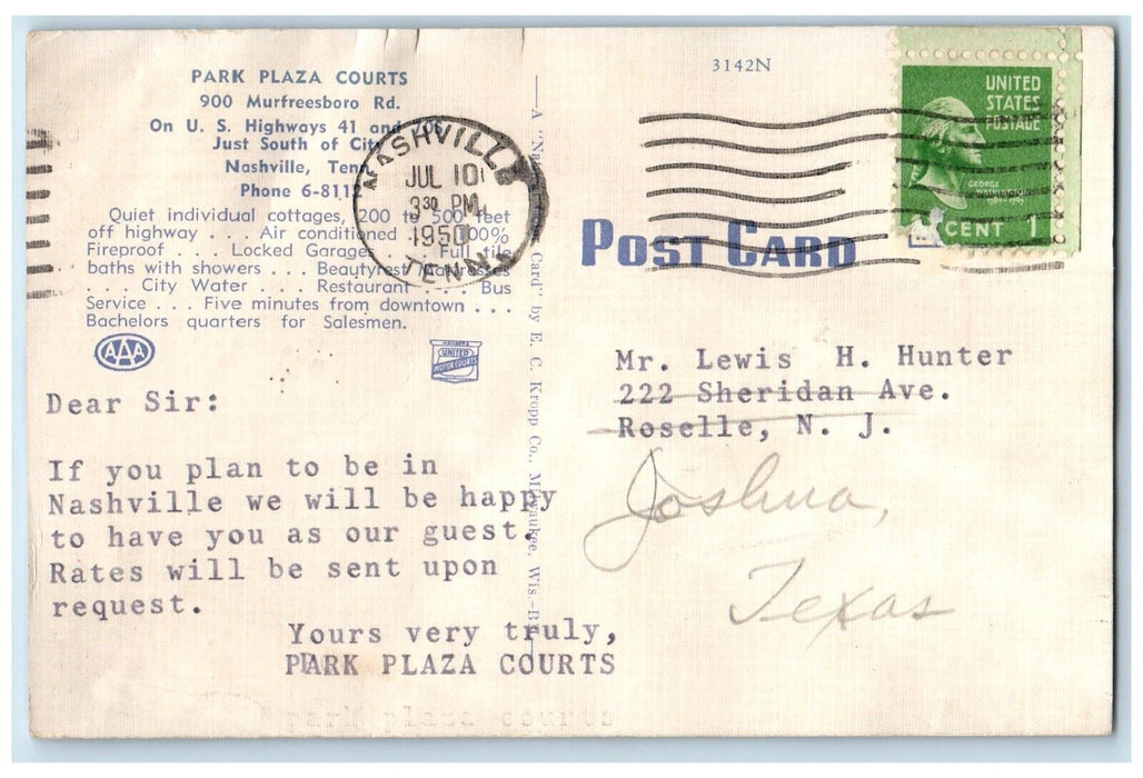 1950 Park Plaza Courts Nashville Tennessee TN Multiview Posted Antique Postcard