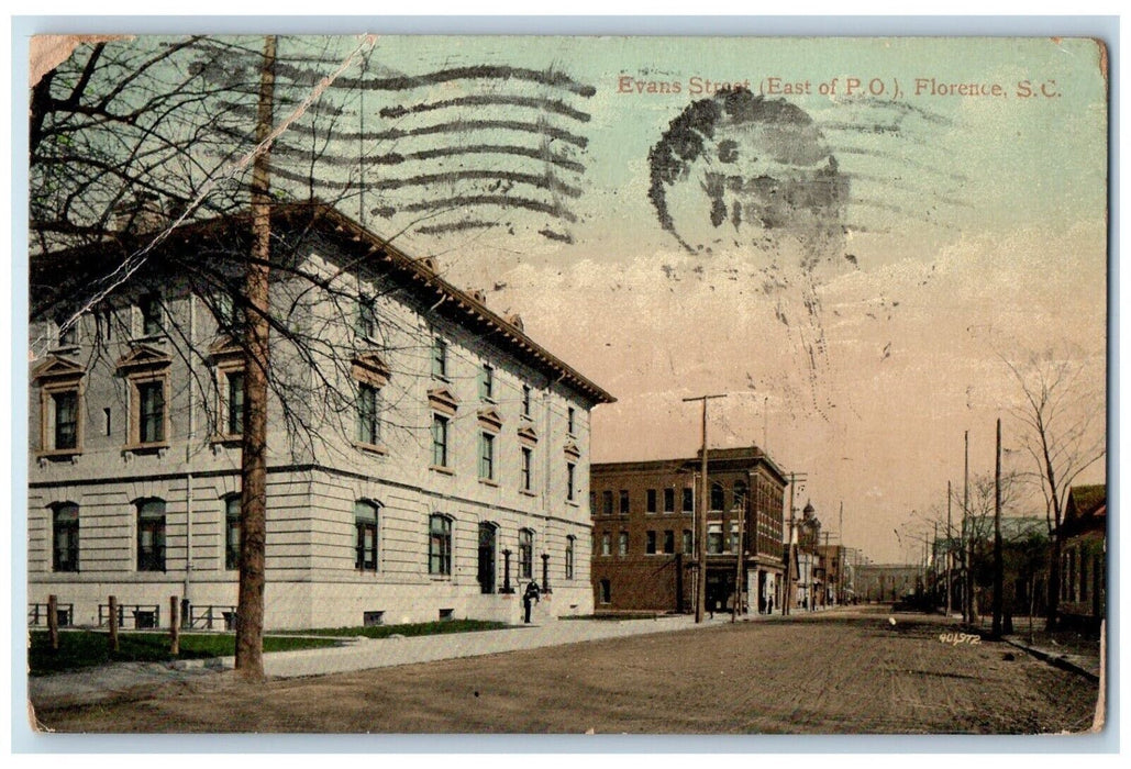 1911 View Of Evans Street East Of PO Florence South Carolina SC Antique Postcard