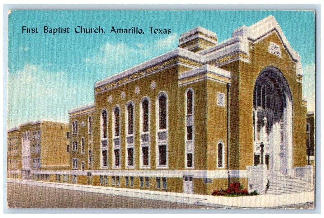 1963 First Baptist Church Street View Amarillo Texas TX Posted Vintage Postcard