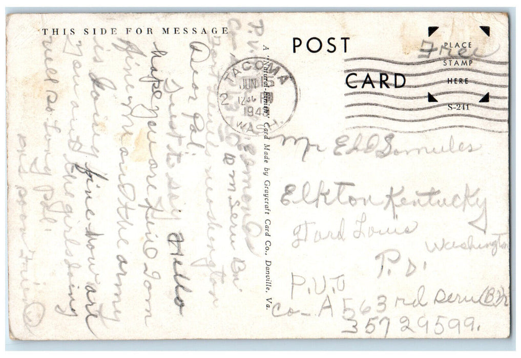 1943 Greetings from Washington Tacoma WA Multiview Vintage Posted Postcard