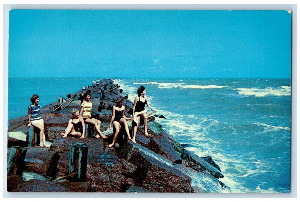 c1960's Bathing Beauties Texas Red Granite Gulf of Mexico Vintage Postcard