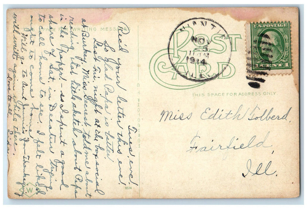 1914 Trolley Car St. Nicholas Hotel Decatur Illinois IL Antique Postcard