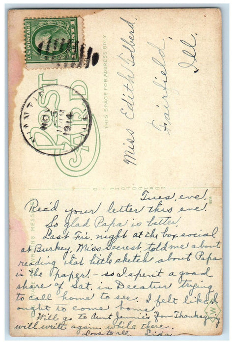 1914 Trolley Car St. Nicholas Hotel Decatur Illinois IL Antique Postcard