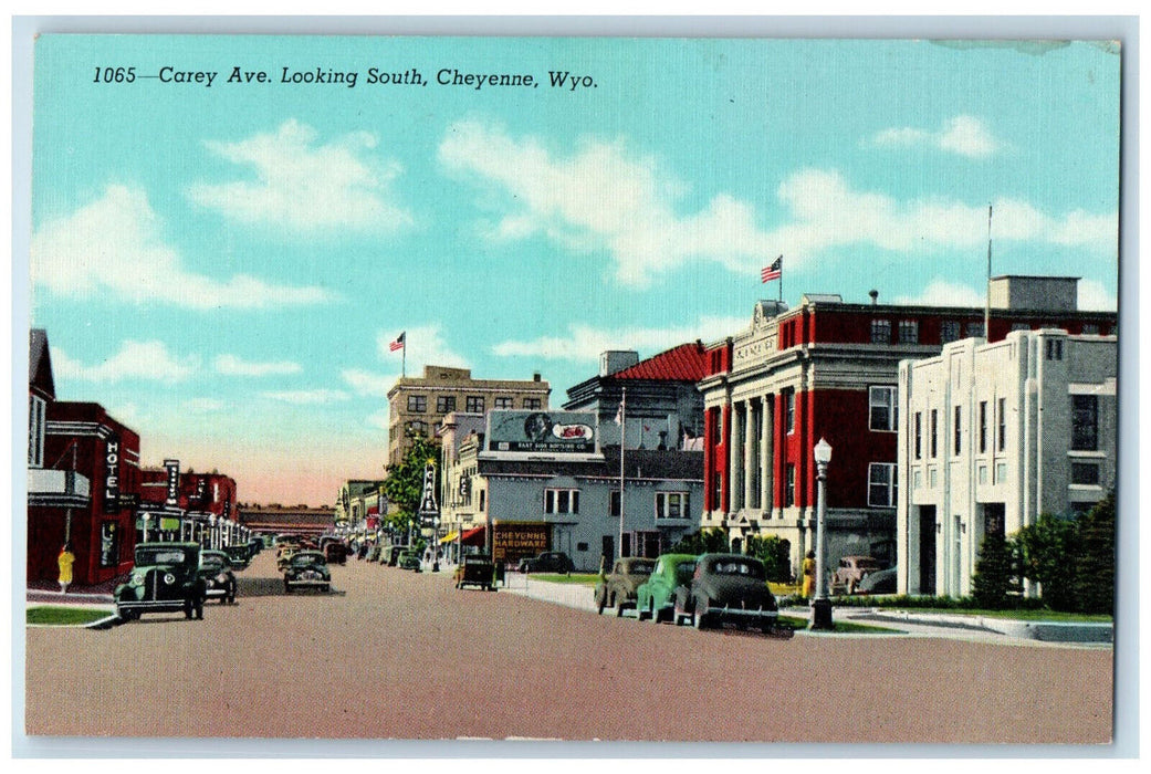 c1930's Carey Ave. Looking South Cheyenne Wyoming WY Vintage Postcard