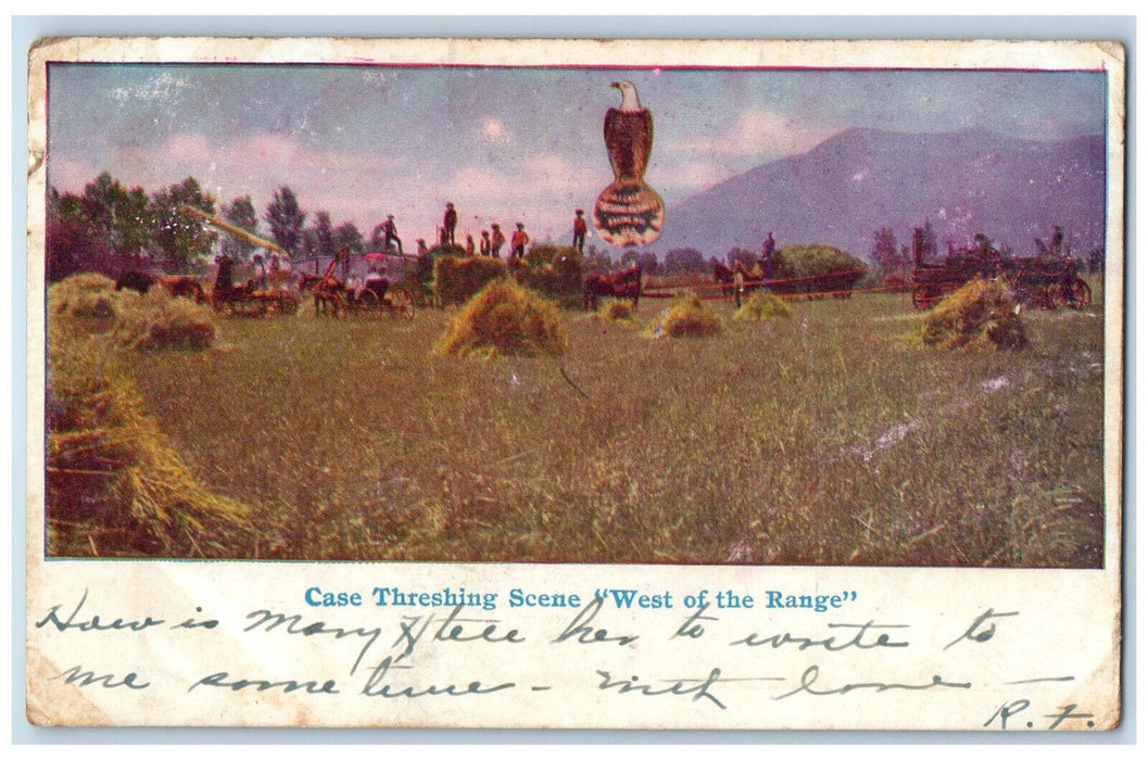 1910 Eagle Case Threshing Scene West of the Range Herndon Kentucky KY Postcard