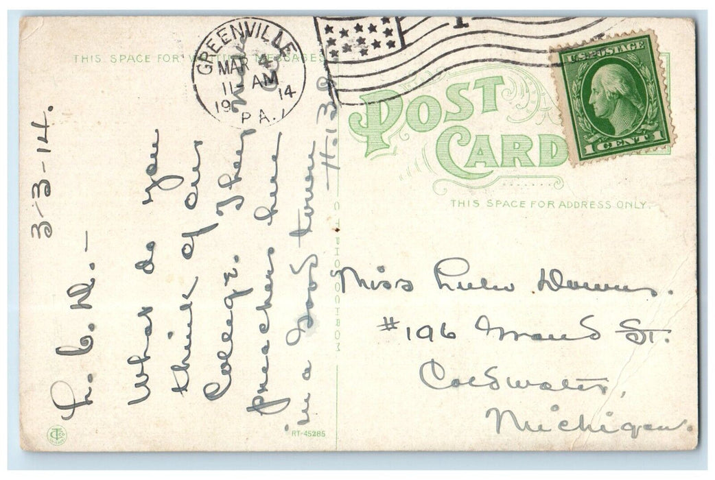 1914 Administration Building Greenville Hall Thiel College Pennsylvania Postcard