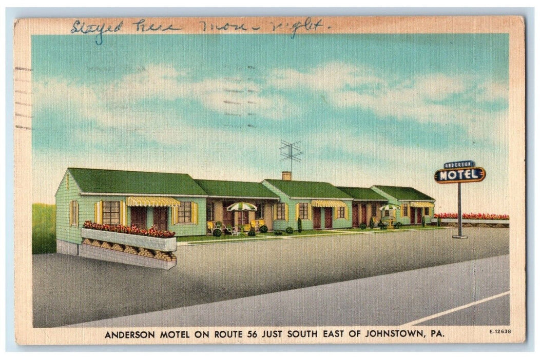 1952 Anderson Motel Route 56 Southeast Johnstown Pennsylvania Antique Postcard