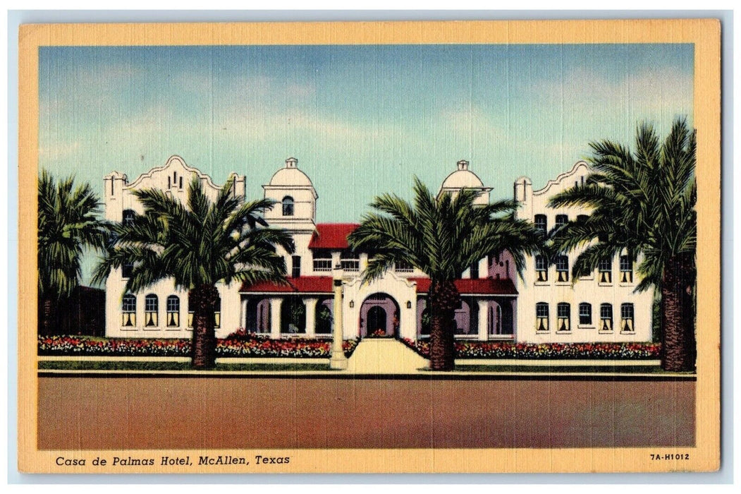 1950 Casa De Palmas Hotel Building Roadside Flowers McAllen Texas TX Postcard