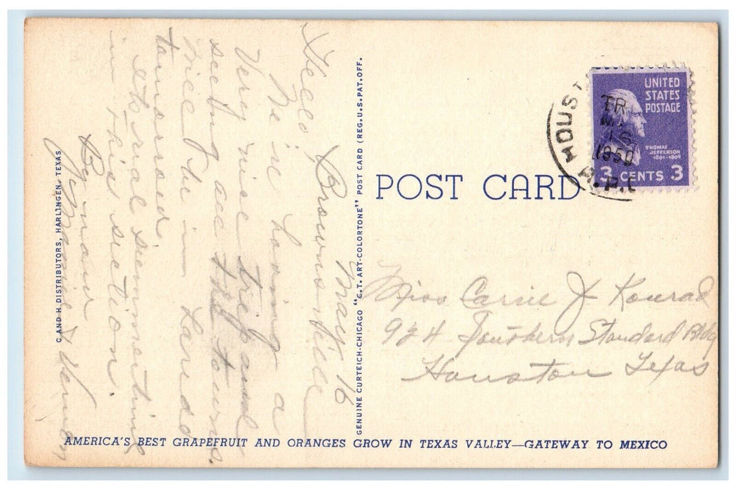 1950 Casa De Palmas Hotel Building Roadside Flowers McAllen Texas TX Postcard
