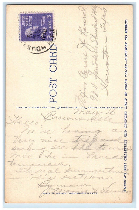 1950 Casa De Palmas Hotel Building Roadside Flowers McAllen Texas TX Postcard