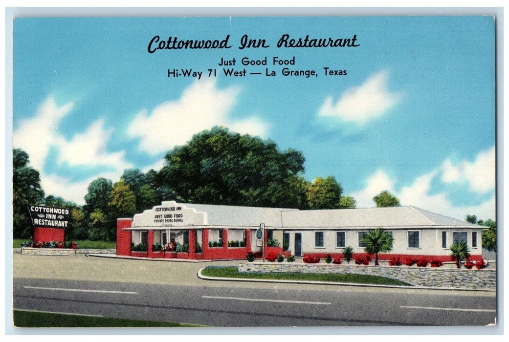 c1960's Cottonwood Inn Restaurant Roadside La Grange Texas TX Vintage Postcard