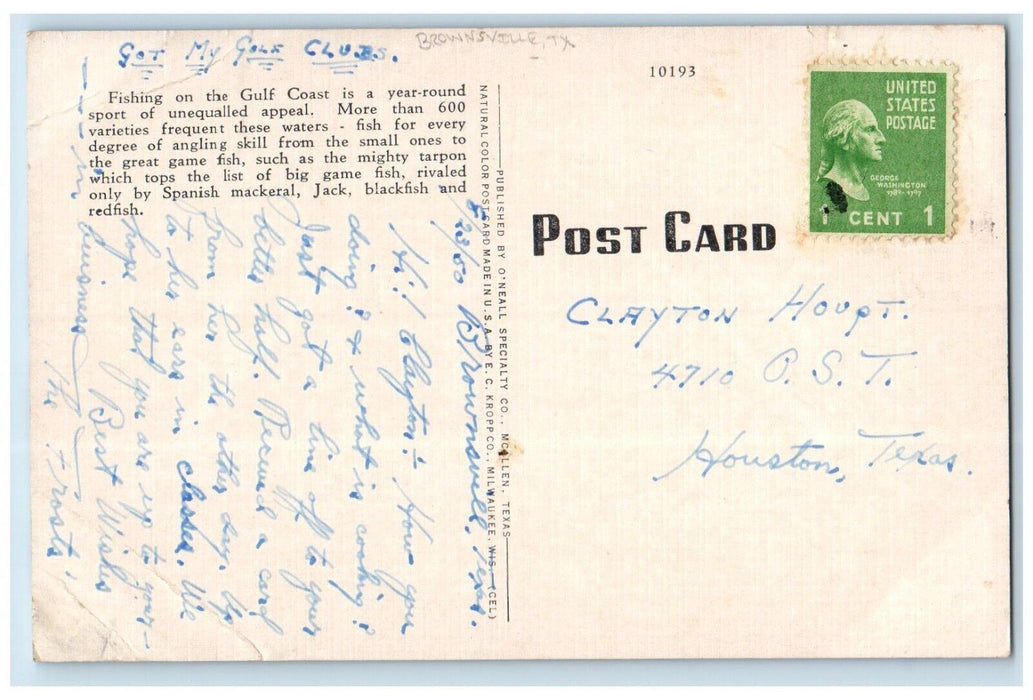 c1940 Good Catch Fishing Gulf Coast Texas TX Vintage Unposted Antique Postcard