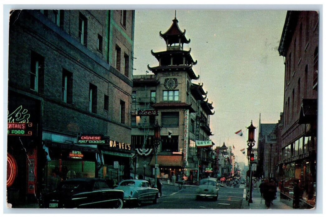 c1950's Chinatown At Night Chines Art Goods San Francisco California CA Postcard