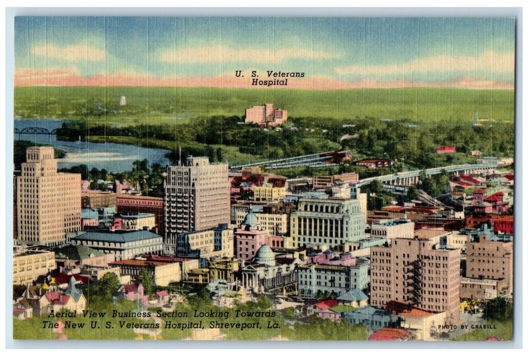 c1940 Aerial View Business Section U.S. Veterans Shreveport Louisiana Postcard