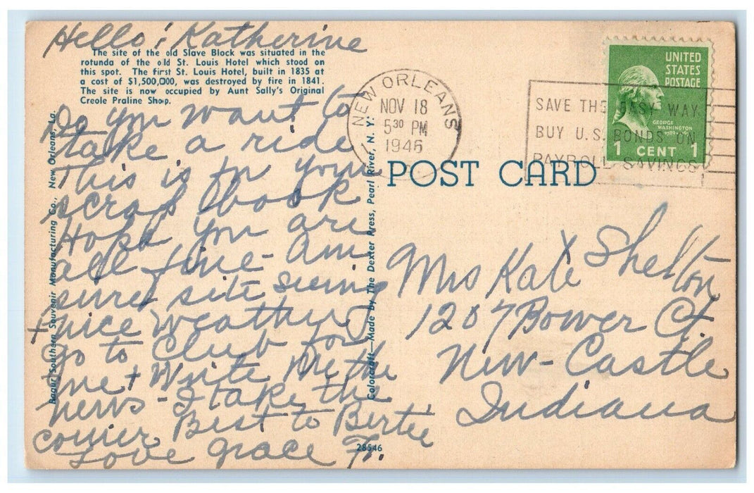 1946 Site Old Slave Block Royal St. Louis Streets New Orleans Louisiana Postcard