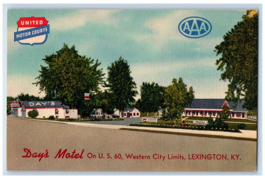 c1940 Day's Motel Western City Limits Exterior Road Lexington Kentucky Postcard