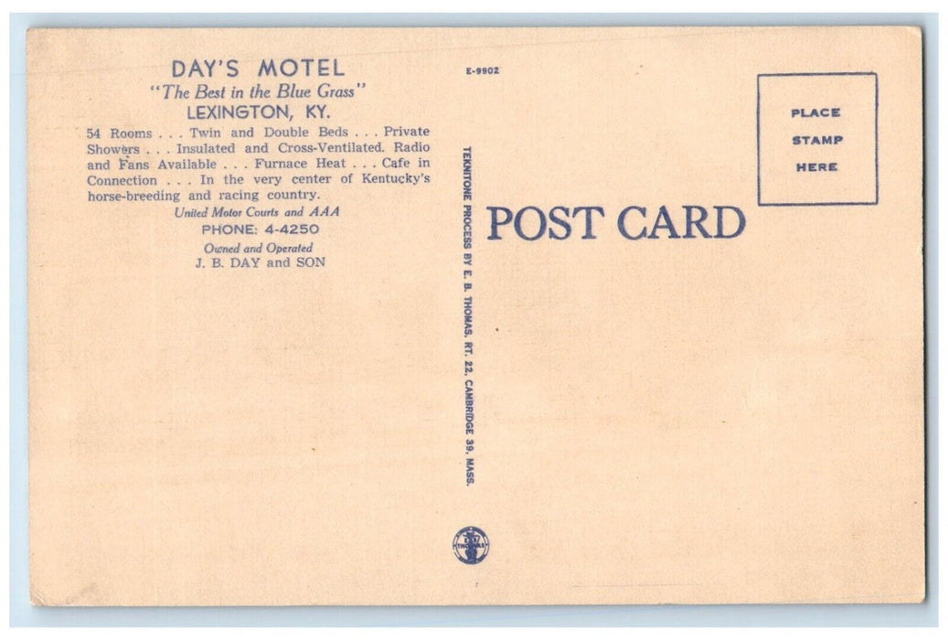 c1940 Day's Motel Western City Limits Exterior Road Lexington Kentucky Postcard