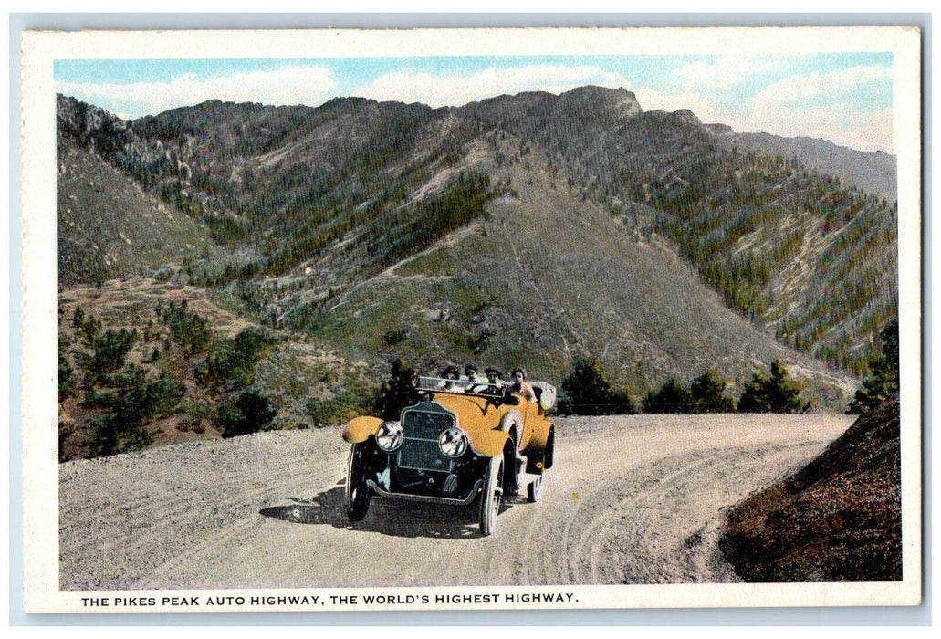 The Pikes Peak Auto Highway The Big Circle Trip Car Dirt Colorado CO Postcard