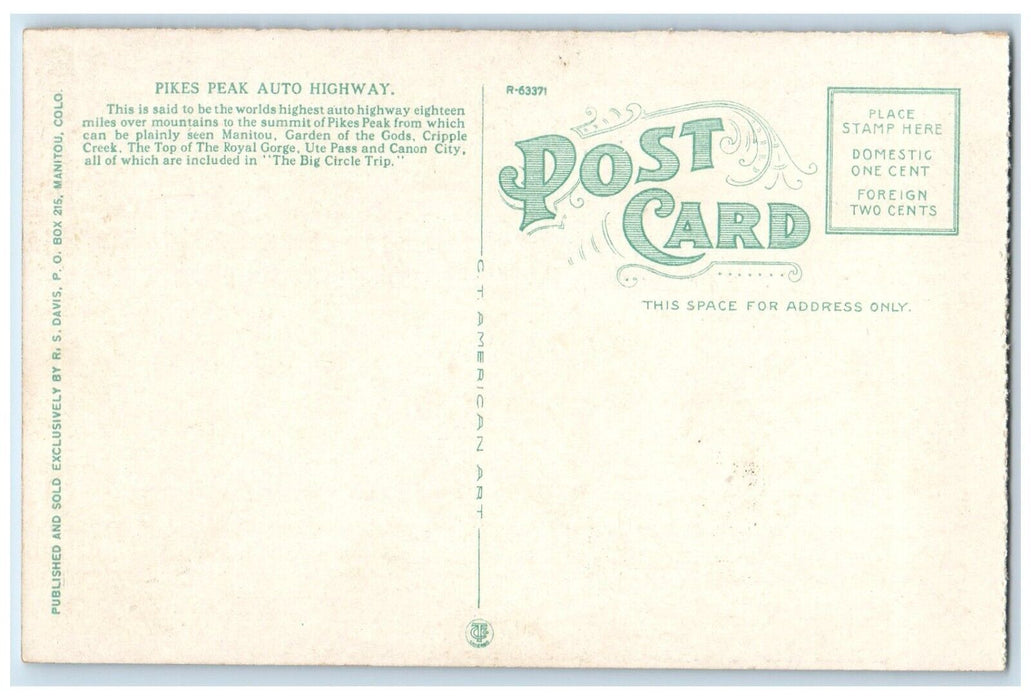 The Pikes Peak Auto Highway The Big Circle Trip Car Dirt Colorado CO Postcard